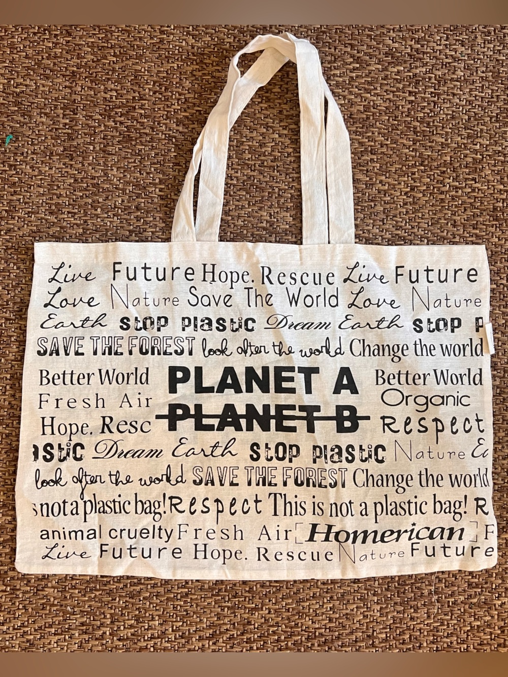 Earth-Friendly Reusable Tote Bag - White "Planet A" Print